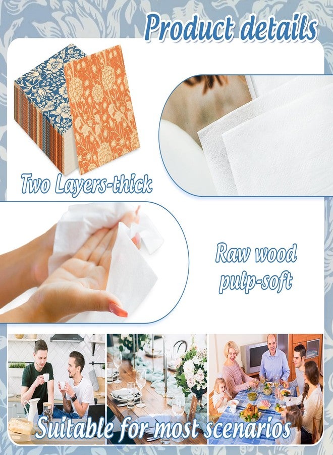 Whaline 50Pcs William Morris Floral Paper Napkin Disposable Luncheon Napkins Vintage Flower Dinner Dessert Napkins for Birthday Wedding Party Supplies Table Decor - Image 3